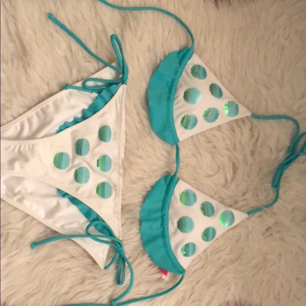 Victoria’s Secret Teal Sequin Polka Dot String Bikini